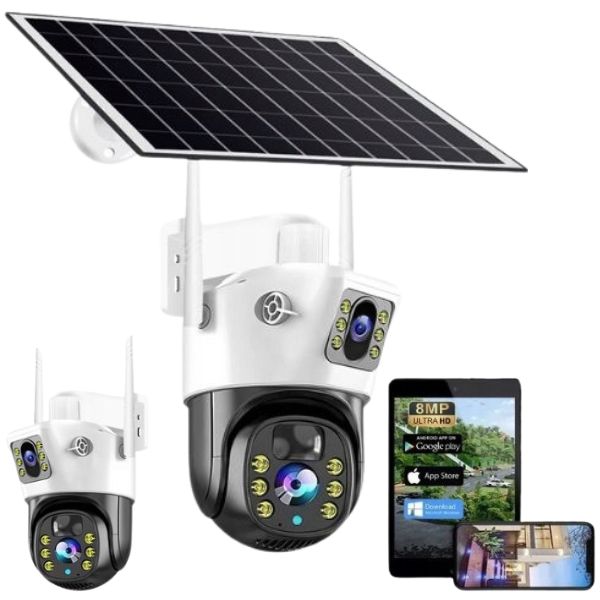 Zewnętrzna kamera solarna Wi-Fi 4K HD dwa obiektywy 8MP Wi-Fi