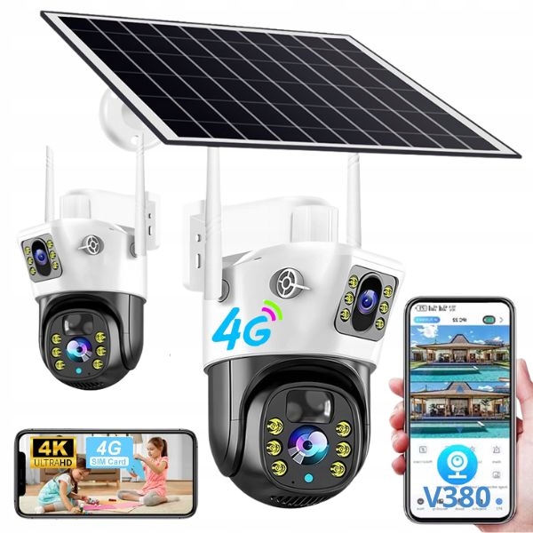 Zewnętrzna kamera solarna HD dwa obiektywy 8MP Karta SIM 4G LTE