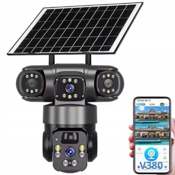 Zewnętrzna kamera solarna 4K HD dwa obiektywy 4MP Karta SIM 4G LTE