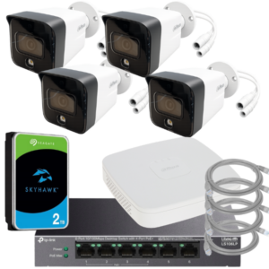 Zestaw Monitoringu Dahua IP – 4 Kamery 6 MP Rejestrator Dysk SATA 2TB POE